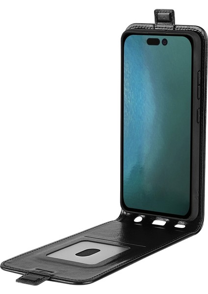 Iphone 14 Pro Telefon Kılıfı Için 6.1 Inç Dikey Flip-Raroof Kapağı Çılgın At Dokusu Pu Deri Hücre Kart Tutucu-Siyah ile (Yurt Dışından) fiyatları