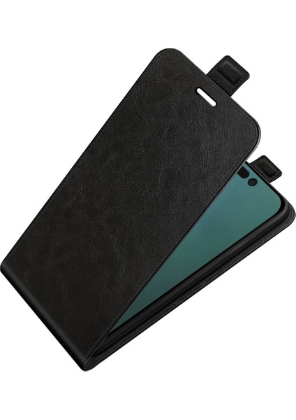 Iphone 14 Pro Telefon Kılıfı Için 6.1 Inç Dikey Flip-Raroof Kapağı Çılgın At Dokusu Pu Deri Hücre Kart Tutucu-Siyah ile (Yurt Dışından) modelleri