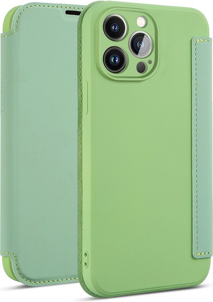 Iphone 14 Pro Telefon Kılıfı Için Cilt Touch Sıvı Silikon Koruyucu Kılıf Kart Tutucu Kickstand Telefon Şok Geçirmez Kapak Işığı Yeşil (Yurt Dışından)