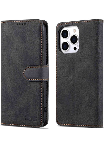Iphone 14 Pro Telefon Kılıfı Için 6.1 Inç Anti-Drop Pu Deri Cüzdan Kılıfı Manyetik Kapatma Stand Şok Geçirmez Koruyucu Telefon Flip Cover-Black (Yurt Dışından)