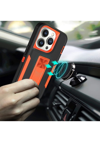 Iphone 14 Pro Telefon Kılıfı Için Sert Pc Esnek Tpu Şok-Absorbing Kapak Kickstand Slip Olmayan Koruyucu Destek Araba Mount-Dark Blue (Yurt Dışından)