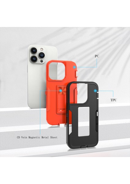 Iphone 14 Pro Telefon Kılıfı Için Sert Pc Esnek Tpu Şok-Absorbing Kapak Kickstand Slip Olmayan Koruyucu Destek Araba Mount-Dark Blue (Yurt Dışından)