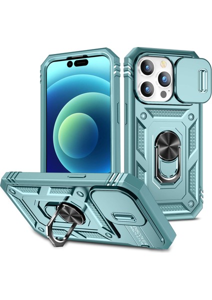 Iphone 14 Pro Telefon Kılıfı 6.1 Inç Aşınmaya Dayanıklı Pc+Tpu Sürgülü Kamera Lens Kapak Tasarımı Kickstand/card Slot-Green ile Şok Önleme Kılıfı (Yurt Dışından)