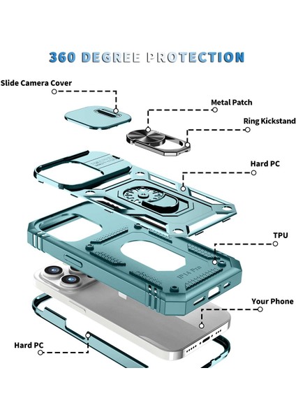 Iphone 14 Pro Telefon Kılıfı 6.1 Inç Aşınmaya Dayanıklı Pc+Tpu Sürgülü Kamera Lens Kapak Tasarımı Kickstand/card Slot-Green ile Şok Önleme Kılıfı (Yurt Dışından) modelleri
