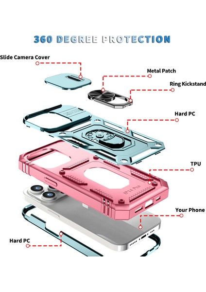 Iphone 14 Pro Telefon Kılıfı 6.1 Inç Aşınmaya Dayanıklı Pc+Tpu Sürgülü Kamera Lens Kapak Tasarım Kickstand/card Slot-Green/pink ile Şok Önleme Kılıfı (Yurt Dışından) modelleri