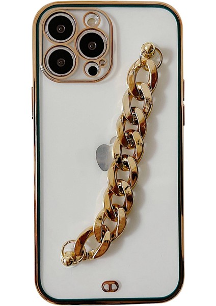 Iphone 14 Pro Telefon Kılıfı Için Tpu Koruyucu Kılıf Çift Renkli Elektraplatma El Zinciri Black ile Çizgiye Karşı Çizgiye Karşı Kapak (Yurt Dışından)