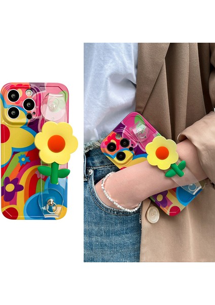 Iphone 14 Pro Telefon Kılıfı Için Çiçek Dekoru Şeffaf Bileklik Yumuşak Tpu Desen Baskı Kapağı (Yurt Dışından)