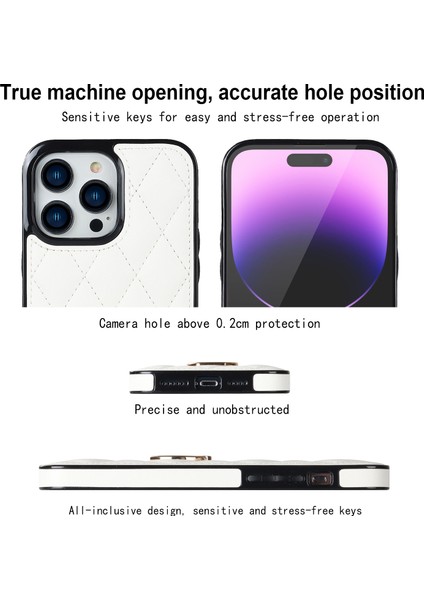 Iphone 14 Pro 14 Pro Telefon Kılıf Tutucu Için Kickstand Pu Deri Kaplamalı Tpu Rhombus Izgara Deseni Baskılı Anti-Çizelge Geri Kapak-Beyaz (Yurt Dışından) modelleri