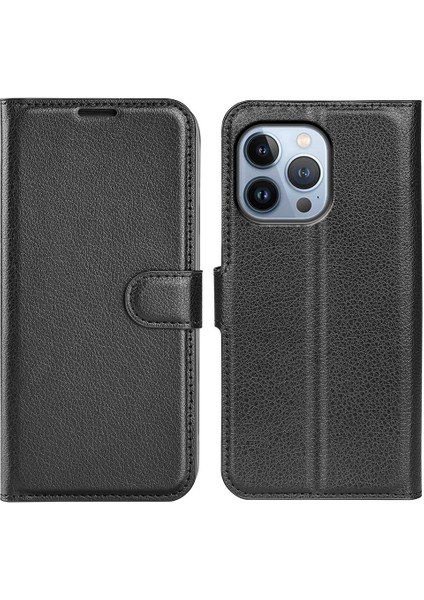 Iphone 14 Pro Telefon Kılıfı Için 6.1 Inç Litchi Doku Pu Deri Stand Flip Cover Anti-Slatch Tam Koruyucu Cüzdan Telefon Kılıfı Black (Yurt Dışından)