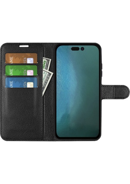 Iphone 14 Pro Telefon Kılıfı Için 6.1 Inç Litchi Doku Pu Deri Stand Flip Cover Anti-Slatch Tam Koruyucu Cüzdan Telefon Kılıfı Black (Yurt Dışından) modelleri