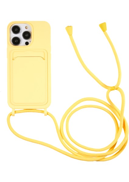 Iphone 14 Pro 14 Için Sıvı Silikon Kapak Kart Yuvası Strap-Sarı (Yurt Dışından)