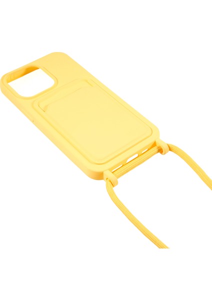 Iphone 14 Pro 14 Için Sıvı Silikon Kapak Kart Yuvası Strap-Sarı (Yurt Dışından)