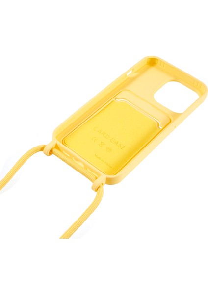 Iphone 14 Pro 14 Için Sıvı Silikon Kapak Kart Yuvası Strap-Sarı (Yurt Dışından)