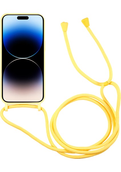 Iphone 14 Pro 14 Için Sıvı Silikon Kapak Kart Yuvası Strap-Sarı (Yurt Dışından)