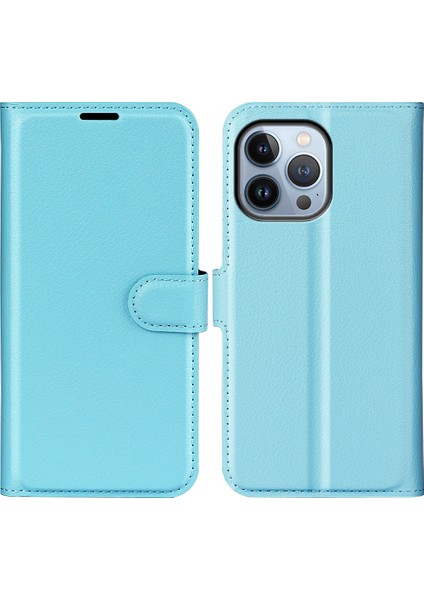 Iphone 14 Pro Telefon Kılıfı 6.1 Inç Litchi Doku Pu Deri Dergisi Stand Flip Cover Anti-Slatch Tam Koruyucu Cüzdan Telefon Kılıf Mavisi (Yurt Dışından)