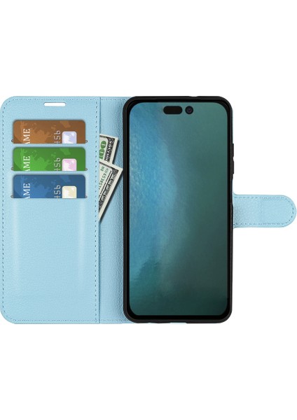Iphone 14 Pro Telefon Kılıfı 6.1 Inç Litchi Doku Pu Deri Dergisi Stand Flip Cover Anti-Slatch Tam Koruyucu Cüzdan Telefon Kılıf Mavisi (Yurt Dışından)