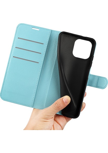 Iphone 14 Pro Telefon Kılıfı 6.1 Inç Litchi Doku Pu Deri Dergisi Stand Flip Cover Anti-Slatch Tam Koruyucu Cüzdan Telefon Kılıf Mavisi (Yurt Dışından)