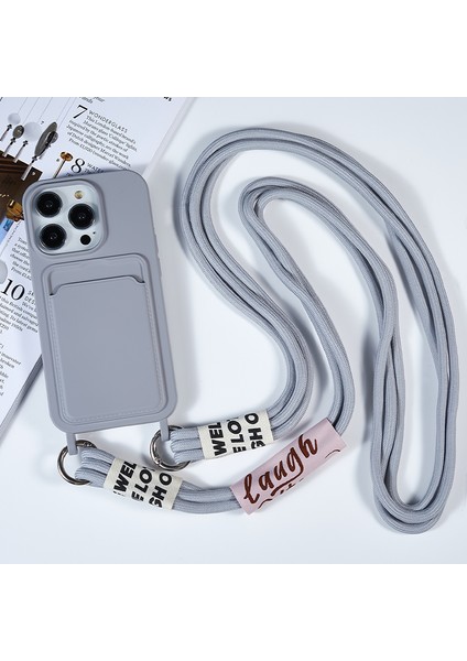 Iphone 14 Pro Drop Anti-Drop Sıvı Silikon Telefon Kapağı Kart Yuvası Strap-Grey (Yurt Dışından)