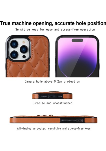Iphone 14 Pro 14 Pro Telefon Kılıf Tutucu Için Kickstand Pu Deri Kaplamalı Tpu Rhombus Izgara Deseni Baskılı Anti-Çizelge Geri Kapak Kahverengi (Yurt Dışından) modelleri