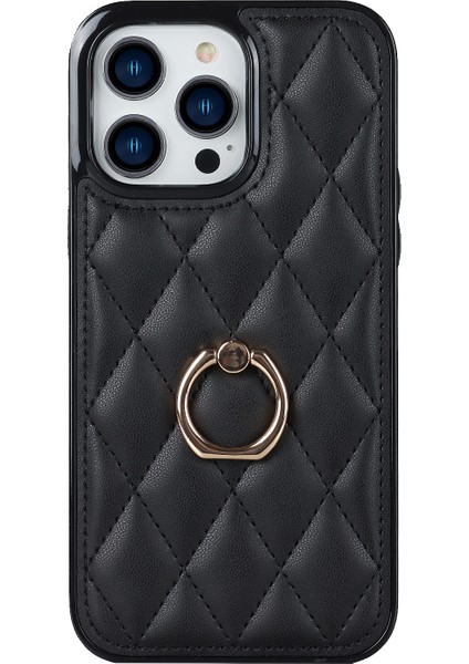 Iphone 14 Pro 14 Pro Phone Case Halka Tutucu Kickstand Pu Deri Kaplamalı Tpu Rhombus Izgara Deseni Baskılı Anti-Çizelge Arka Kapak Black (Yurt Dışından) fiyatları