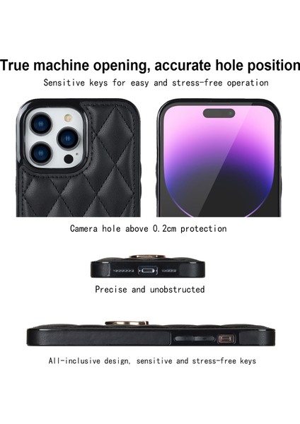 Iphone 14 Pro 14 Pro Phone Case Halka Tutucu Kickstand Pu Deri Kaplamalı Tpu Rhombus Izgara Deseni Baskılı Anti-Çizelge Arka Kapak Black (Yurt Dışından) modelleri