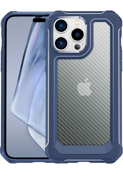 Iphone 14 Pro Hybrid Hard Pc Için Yumuşak Tpu Telefon Kılıf Anti-Çizelge Karbon Fiber Doku Arka Kapak Mavisi (Yurt Dışından)