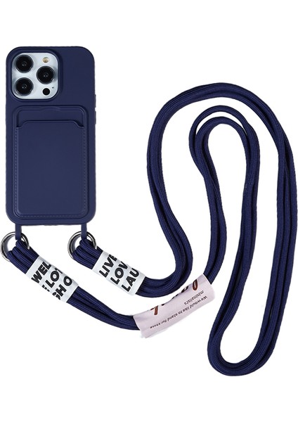Iphone 14 Pro Drop Anti-Drop Sıvı Silikon Telefon Kapağı Kart Yuvası Strap-Dark Mavi (Yurt Dışından)