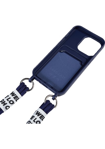 Iphone 14 Pro Drop Anti-Drop Sıvı Silikon Telefon Kapağı Kart Yuvası Strap-Dark Mavi (Yurt Dışından)