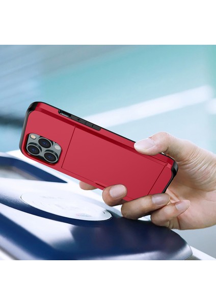 Iphone 14 Pro 6.1 Inç Çizgiye Döküm Anti Telefon Kılıf Kart Tutucu Yumuşak Tpu+Sert Pc Hibrid Kapak Kırmızısı (Yurt Dışından) fiyatları