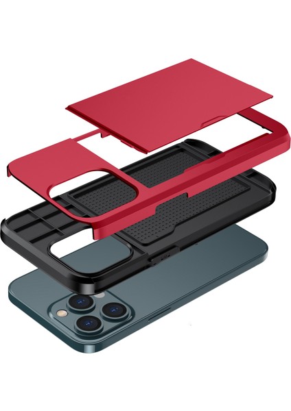 Iphone 14 Pro 6.1 Inç Çizgiye Döküm Anti Telefon Kılıf Kart Tutucu Yumuşak Tpu+Sert Pc Hibrid Kapak Kırmızısı (Yurt Dışından) modelleri