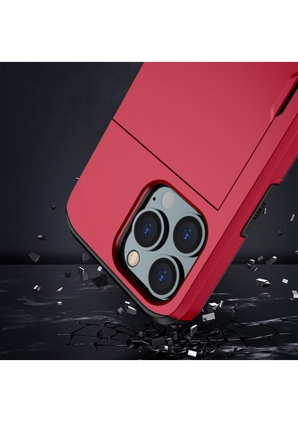 Iphone 14 Pro 6.1 Inç Çizgiye Döküm Anti Telefon Kılıf Kart Tutucu Yumuşak Tpu+Sert Pc Hibrid Kapak Kırmızısı (Yurt Dışından) fırsatları