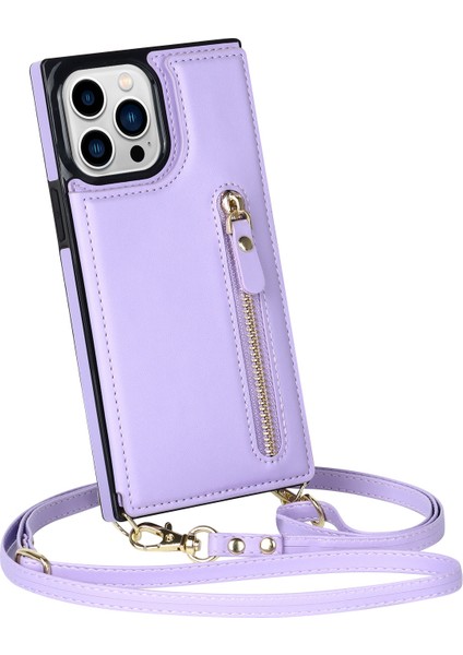 Iphone 14 Pro 14 Pro Phone Kılıfı Pu Deri Kaplamalı Tpu Kickstand Fermuar Cep Manyetik Düğme Kart Yuvaları Koruyucu Kapak Omuz Kayışı Doğru (Yurt Dışından)