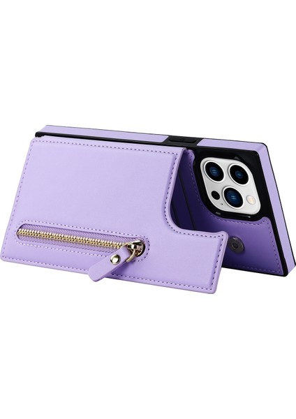 Iphone 14 Pro 14 Pro Phone Kılıfı Pu Deri Kaplamalı Tpu Kickstand Fermuar Cep Manyetik Düğme Kart Yuvaları Koruyucu Kapak Omuz Kayışı Doğru (Yurt Dışından)