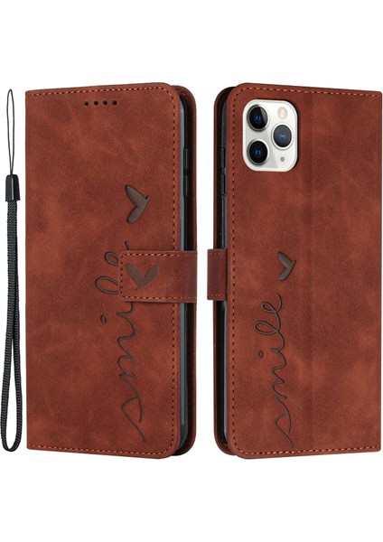 Iphone 14 Pro Telefon Kılıfı Için 6.1 Inç Cilt Touch Hissed Heart By Baskı Pu Deri Stand Cüzdan Kapağı Strap-Brown (Yurt Dışından)