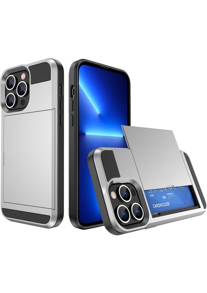 Iphone 14 Pro Telefon Kılıfı Için 6.1 Inç Kayan Kart Tutucu Pürüzsüz Yüzey Pc+Tpu Hibrit Telefon Shell-Silver (Yurt Dışından)