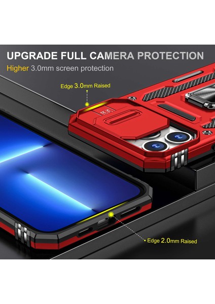 Iphone 14 Pro Telefon Kılıfı 6.1 Inç Sert Pc+Tpu Halka Kickstand Hücre Slayt Kamera Kapağı Fingerprint Anti-Fingerprint Telefon Kabuğu Kırmızısı (Yurt Dışından)