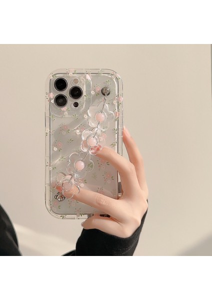 Iphone 14 Pro Çiçek Desenli Telefon Kılıfı Yumuşak Tpu Çiçek Dekor Zinciri ile Temiz Telefon Kapağı (Yurt Dışından)