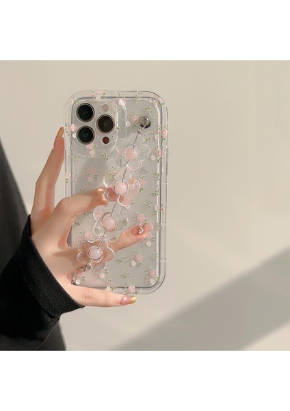 Iphone 14 Pro Çiçek Desenli Telefon Kılıfı Yumuşak Tpu Çiçek Dekor Zinciri ile Temiz Telefon Kapağı (Yurt Dışından)