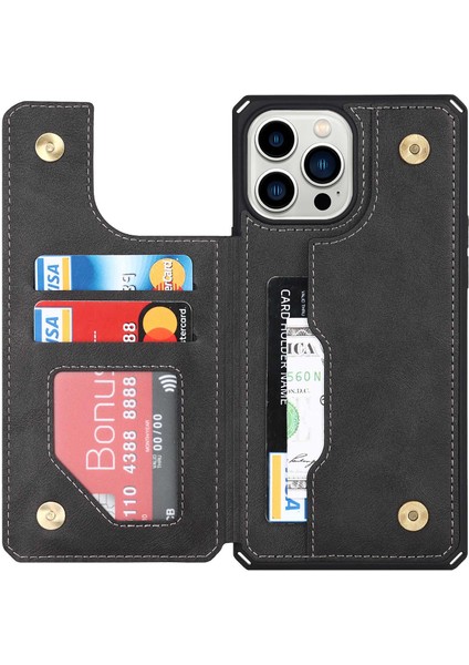 Iphone 14 Pro 14 Pro Telefon Kılıfı Anti Dütle Pu Deri Kaplamalı Tpu Manyetik Snap Düğmesi Cüzdan Telefon Kapağı Kickstand Telefon Kabuk-Black (Yurt Dışından) fiyatları