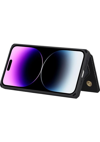 Iphone 14 Pro 14 Pro Telefon Kılıfı Anti Dütle Pu Deri Kaplamalı Tpu Manyetik Snap Düğmesi Cüzdan Telefon Kapağı Kickstand Telefon Kabuk-Black (Yurt Dışından) modelleri