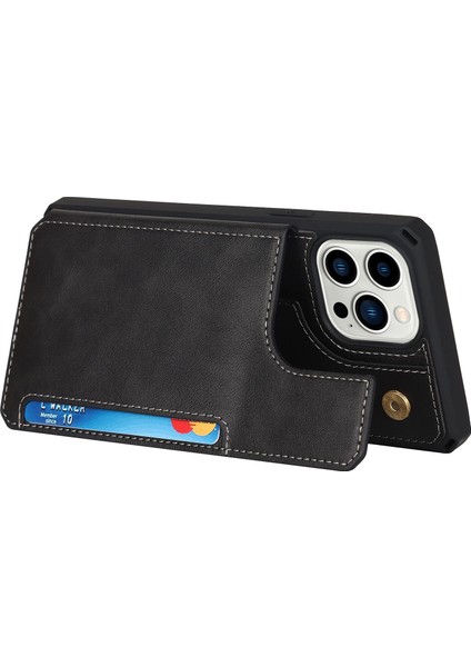 Iphone 14 Pro 14 Pro Telefon Kılıfı Anti Dütle Pu Deri Kaplamalı Tpu Manyetik Snap Düğmesi Cüzdan Telefon Kapağı Kickstand Telefon Kabuk-Black (Yurt Dışından) fırsatları