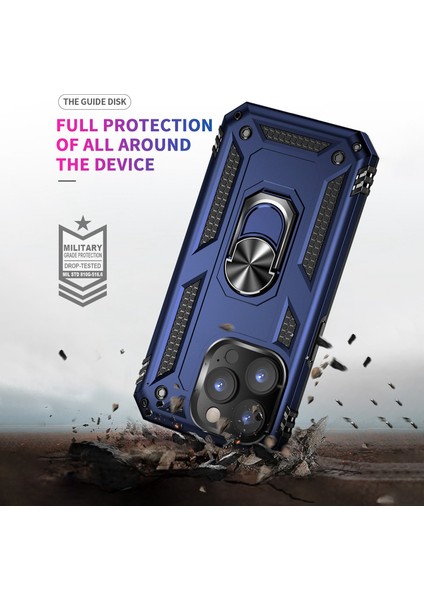 Iphone 14 Pro Telefon Kılıfı Için 6.1 Inç Yumuşak Tpu+Sert Pc Şok Geçirmez Kickstand Kapak Araba Montajı Metal Sac Mavisi (Yurt Dışından)