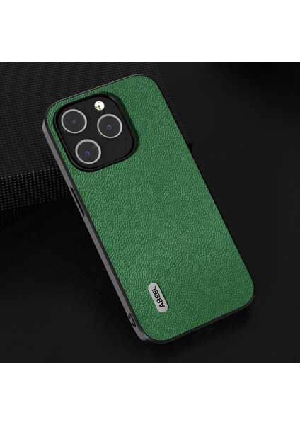 Iphone 14 Pro Koruyucu Kabuk Litchi Doku Dergi Deri+Pc+Tpu Telefon Kılıf Yeşil (Yurt Dışından)