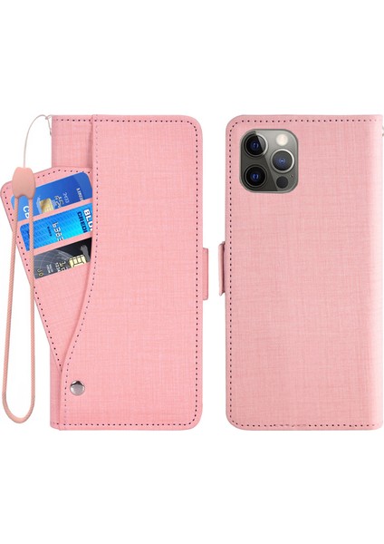 Iphone 14 Pro Fone Case Hücre Kot Koku Bez Doku Pu Deri Cüzdan Dönen Kart Yuvası Pembe (Yurt Dışından)