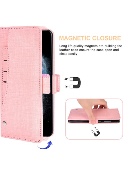 Iphone 14 Pro Fone Case Hücre Kot Koku Bez Doku Pu Deri Cüzdan Dönen Kart Yuvası Pembe (Yurt Dışından)