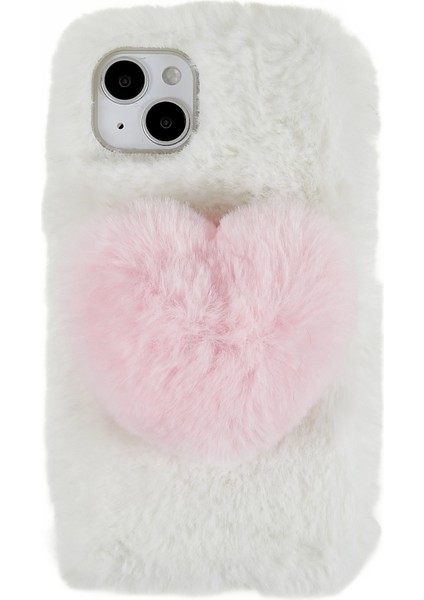 Iphone 14 Için Aşk Kalp Tasarımı Fluffy Peluş Yumuşak Tpu Telefon Kılıfı Kıta Karşıtı Geri Kapak-Beyaz (Yurt Dışından)