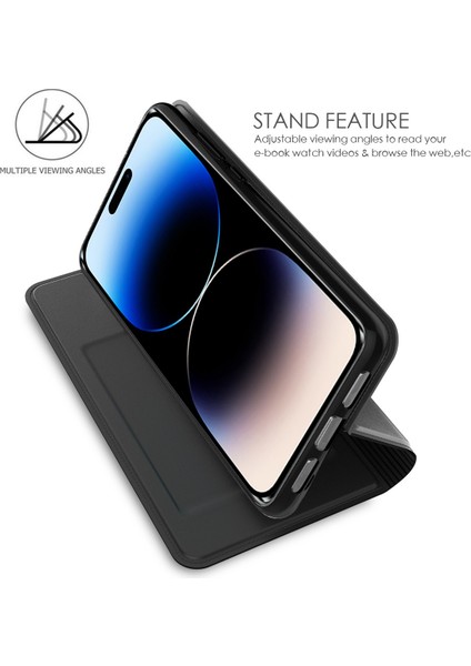 Iphone 14 Pro Fone Case Pu Deri Kart Yuvası Stand Gizli Manyetik Emilim Şok Geçirmez Koruyucu Kapak-Siyah (Yurt Dışından)