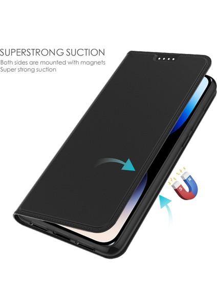 Iphone 14 Pro Fone Case Pu Deri Kart Yuvası Stand Gizli Manyetik Emilim Şok Geçirmez Koruyucu Kapak-Siyah (Yurt Dışından)