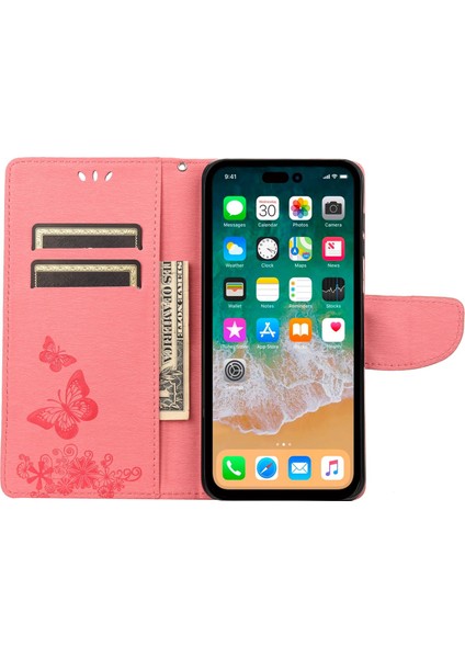Iphone 14 Pro Phone Case Hücre Çantası 6.1 Inç Büyük Kelebekler Çiçek Deseni Desresit Stand Cüzdan Flip Manyetik Telefon Kapak-Pembe (Yurt Dışından) fiyatları