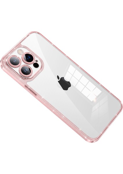Iphone 14 Pro Fone Case Temperlenmiş Cam Geri Kılıf Glitter Tpu Çerçeve Elektrapan Telefon Kapağı Lens Koruyucusu-Pembe (Yurt Dışından)